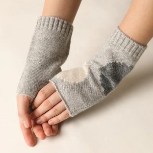 Sıcak satış kış parmaksız jakarlı % 100% keçi kaşmir eldiven özel sevimli moda kadın yarım parmak örgü termal mitten eldiven