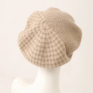 Haundstooth jacquard pletena kašmirska beretka šešir luksuzna modna zimska ženska topla kapa kapa od kašmira