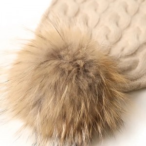 goedkope winter hoed vrouwen vossenbont pom pom kabel gebreide kasjmier ny beanie custom logo luxe mode zachte caps