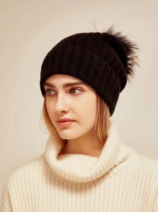 100% cashmere custom women Winter Hat luxury cute knit beanie caps na may custom na logo
