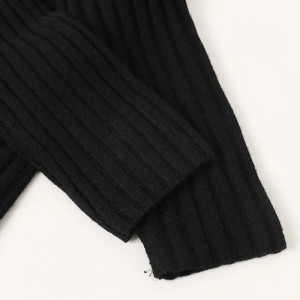 pulover negru cu mânecă lungă și decolteu în V, tricotat cu nervuri, din cașmir pur, pulover personalizat de iarnă pentru fete din cașmir.