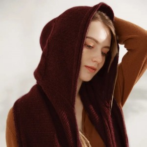 50% lã de iaque 50% lã poncho feminino inverno quente luxo moda cabo lenços de lã de malha xale com capuz