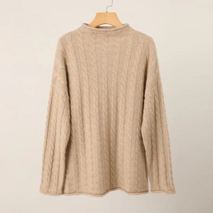 rolled cable knitted puro cashmere pullover custom fashion oversize winter women's sweater knitwear
