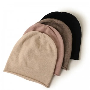 մաքսային ասեղնագործության պատկերանշանի պիտակ ձմեռային գլխարկներ կանացի շքեղ նորաձև տաք երկշերտ պարզ գույն 100% Cashmere Knitting ny Beanie