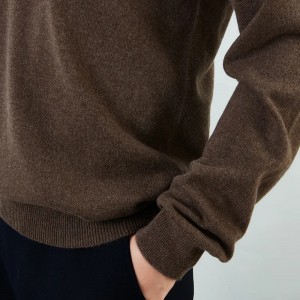 سادہ رنگ کا بنا ہوا لمبی بازو مردوں کے سویٹر حسب ضرورت بنا ہوا V گردن خالص کیشمی پل اوور سویٹر