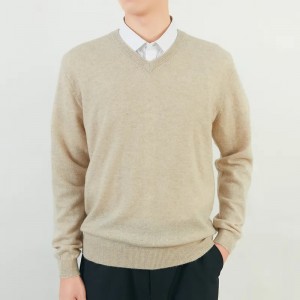 सादा रंग बुना हुआ लंबी आस्तीन पुरुषों के स्वेटर कस्टम बुना हुआ वी गर्दन शुद्ध कश्मीरी स्वेटर स्वेटर