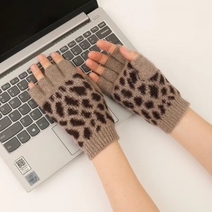 Lüks moda aksesuarları kadın kış parmaksız eldiven lepord jakarlı örme yarım parmak kaşmir eldiven ve eldivenler