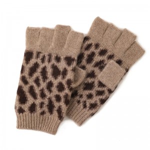 සුඛෝපභෝගී විලාසිතා උපාංග කාන්තා ශීත ඇඟිලි රහිත අත්වැසුම් lepord jacquard knitted half finger cashmere gloves & mittens
