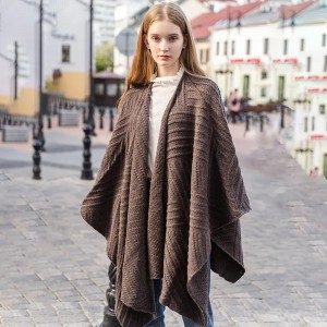 prilagođeni zimski ženski topli pleteni vuneni pončo jednobojni luksuzni mekani ženski modni elegantni ogrtač od 100% vune