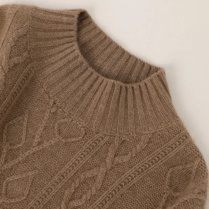 дизајнерски лист кабел плетен зимски женски топол пуловер од чист кашмир, женски џемпер со долги ракави прилагодено