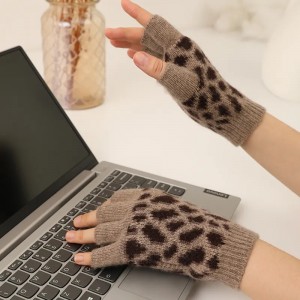 Lüks moda aksesuarları kadın kış parmaksız eldiven lepord jakarlı örme yarım parmak kaşmir eldiven ve eldivenler