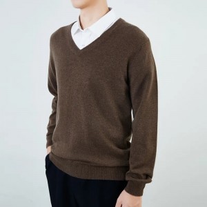 일반 컬러 니트 긴 소매 남자 스웨터 맞춤 니트 V 넥 순수 캐시미어 풀오버 스웨터