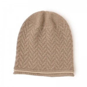 អ្នករចនាម៉ូដផ្ទាល់ខ្លួន herringbone knit women cashmere beanie hat custom logo ladies warm pure cashmere winter hat