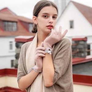 Luvas de cachemira térmicas de moda personalizadas de dedo completo para dama, guantes de luxo tecidos a man de moda de inverno para mulleres