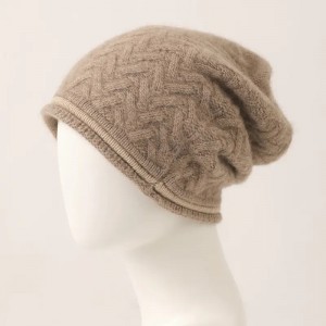 Chapeau de bonnet en cachemire pour femmes en tricot à chevrons avec logo personnalisé pour dames chaud chapeau d'hiver en pur cachemire