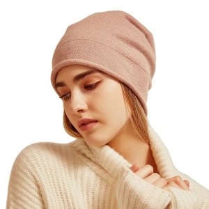 brugerdefineret broderi logo etiket vinter hatte kvinder luksus mode varm dobbelt lag almindelig farve 100% Cashmere Knitting ny Beanie