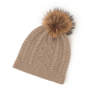 αληθινή αλεπού γούνα πομ πομ καθαρό κασμίρ χειμωνιάτικο καπέλο προσαρμοσμένης μόδας γυναικεία πλεκτό κασμίρ καπέλο