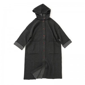 រចនាប័ទ្មវែងខាងក្នុងរបស់ម៉ុងហ្គោលី អាវសាច់ក្រណាត់រោមចៀមរបស់ស្ត្រី អាវយឺត herringbone hoodie cardigan បូកទំហំ knitted cashmere coat coat