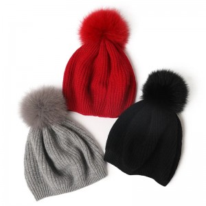 Inverno all'aperto donne calde Cashmere ny Beanie Hat moda di lusso signore ragazze cashmere cappello secchiello berretti con vera pelliccia di volpe pom pom