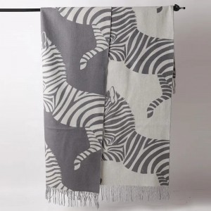 Hewan zebra jacquard musim dingin 100% Wol Selimut raja ukuran mewah tenun lembut bulu selimut lempar