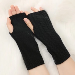 Accesorios cálidos de invierno, guantes de Cachemira tejidos para mujer, guantes largos sin dedos a la moda