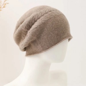 produsen grosir topi musim dingin khusus rolled edge rajutan polos 100% kasmir wanita topi beanie termal