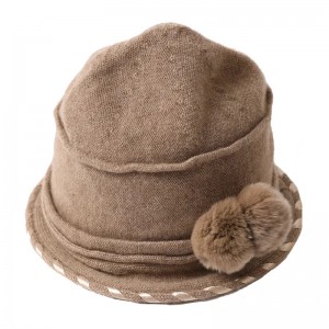 fur pom pom bucket hat caps custom logo women Warm Knit Cashmere fisherman ny beanie