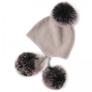 مخصص شعار الخريف الشتاء الكشمير ny قبعة صغيرة القبعات النساء لطيف الدافئة قبعات محبوكة مع فرو الثعلب الحقيقي بوم بوم