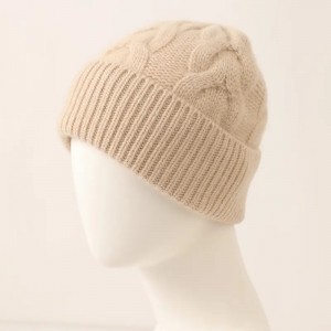 cappello invernale in puro cashmere con logo personalizzato designer tinta unita cappello da donna in cashmere con risvolto lavorato a maglia