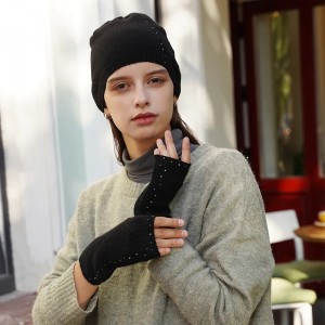 Kış sıcak bayan parmaksız eldiven rhinestones siyah moda örgü kısa kollu sıcak termal kadın moda sevimli kaşmir eldivenler