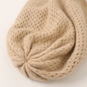double layer 100% cashmere winter hat custom logo designer hollow knitted women warm cashmere beanie hat