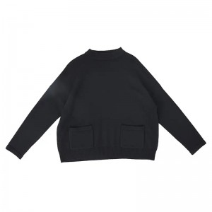 Ребристый вязаный пуловер из чистого кашемира с круглым вырезом на заказ, модный женский свитер с украшением кармана