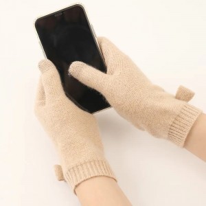 кашмирени ръкавици и ръкавици с украса с панделка, модни дамски зимни топли плетени ръкавици със сензорен екран с цял пръст