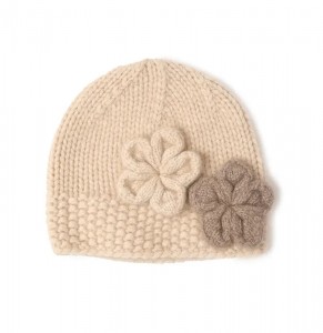 simpatici cappelli invernali all'ingrosso su ordinazione in maglia tinta unita da donna in puro cashmere ny berretti con fiore fatto a mano