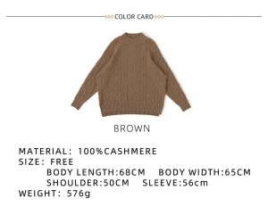 dizajnerski list kabel pleteni zimski ženski topli pulover od čistog kašmira prilagođeni modni ženski džemper s dugim rukavima