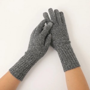 دستکش ترمه خالص حرارتی زمستانی مردانه صفحه لمسی بافتنی مد دستکش ترمه خاکستری تمام انگشتی