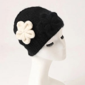 jaukas ziemas cepures vairumtirdzniecība pielāgotas vienkāršas trikotāžas sieviešu tīra kašmira ny beanie cepures ar rokām darinātu ziedu