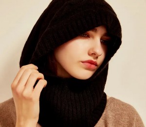 pasūtījuma logo Sieviešu kabeļu dizains kašmira balaklava ziemas kapuci cepures vīriešu lielizmēra kakla silta trikotāža tīra kašmira kapuce beanie