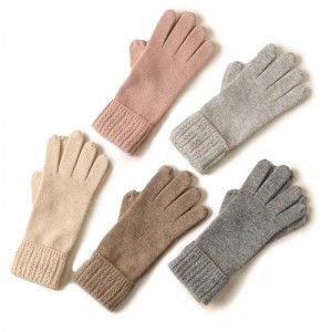 Ženske zimske pletene rokavice iz kašmirja z votlim zavihanim robom, luksuzne termalne modne rokavice po meri, ljubke ženske