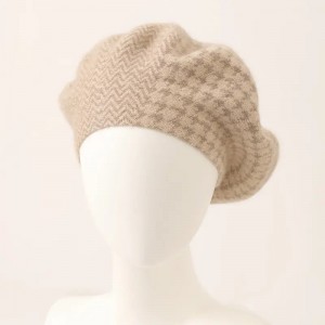 houndstooth žakár pletený kašmírový baret klobúk luxusná móda zimné ženy teplý kašmírová čiapka čiapka