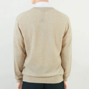 warna polos rajutan sweater pria lengan panjang kustom rajutan V neck sweater kasmir murni pullover