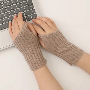 100% cashmere fingerless winter gloves mitten luxury fashion women warm rib knitted cashmere gloves