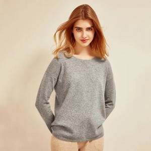 aangepaste damestrui gebreide top winter warme mode effen gebreide lange mouw 100% kasjmier pullover sweater