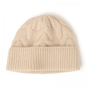 gryno kašmyro žieminė kepurė pagal užsakymą logotipo dizaineris paprastos spalvos moteriškas kabelis megztas rankogaliais kašmyro kepurė