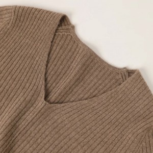 dizajnerski zimski pulover velikih dimenzija za žene po narudžbi modni rebrasti pleteni djevojački pulover od kašmira s V izrezom
