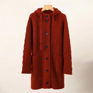 enobarvni kabelski pleteni ženski pulover velikosti po meri dizajnerski jopica iz kašmirja plašč s kapuco