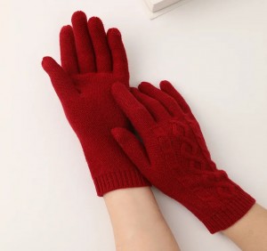 Guanti da donna in cashmere lavorati a maglia spessi e soffici invernali caldi con motivo a trecce