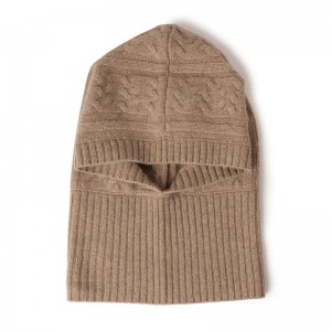 Custom logo Vrouwen kabel ontwerp kasjmier bivakmuts winter hoodie hoeden mannen oversized nek warm gebreide pure Kasjmier hoodie beanie