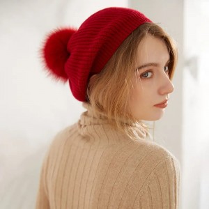 Ziemas āra silta sieviešu kašmira ny Beanie cepure luksusa modes dāmu meiteņu kašmira kausa cepures cepures ar īstu lapsas kažokādu pom pom