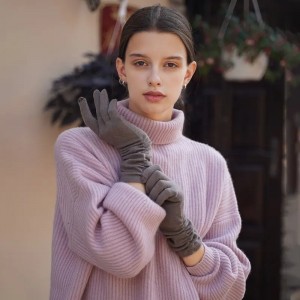 touch screen full finger winter ladies cashmere gloves custom knit fashion women woolen warm long goat 100% pure cashmere gloves